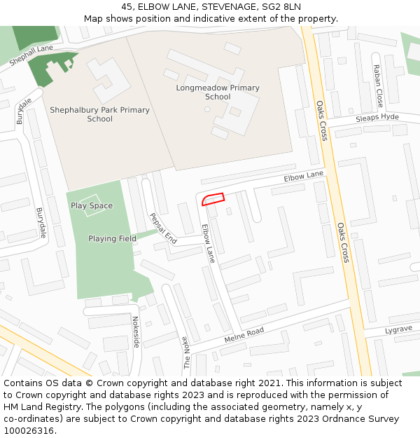 45, ELBOW LANE, STEVENAGE, SG2 8LN: Location map and indicative extent of plot