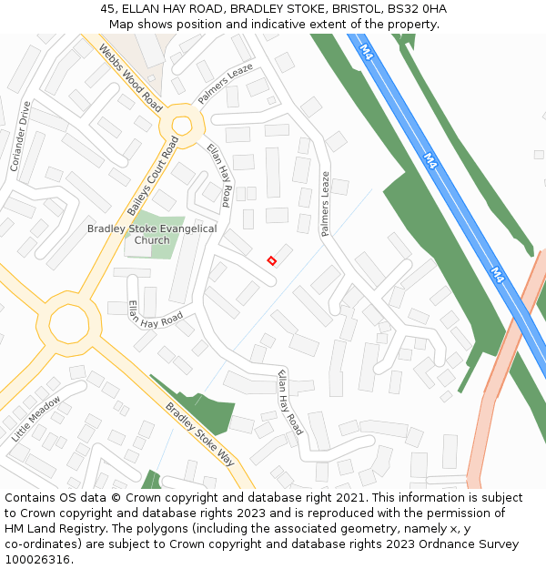 45, ELLAN HAY ROAD, BRADLEY STOKE, BRISTOL, BS32 0HA: Location map and indicative extent of plot