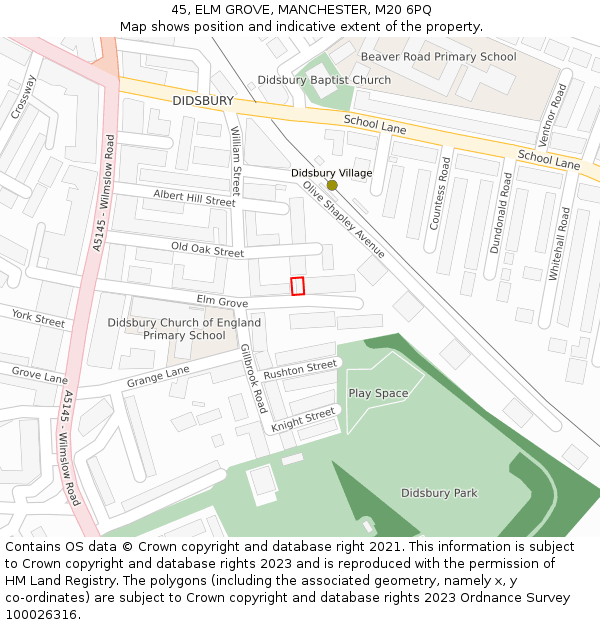 45, ELM GROVE, MANCHESTER, M20 6PQ: Location map and indicative extent of plot