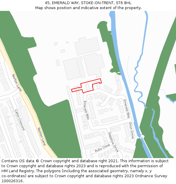 45, EMERALD WAY, STOKE-ON-TRENT, ST6 8HL: Location map and indicative extent of plot