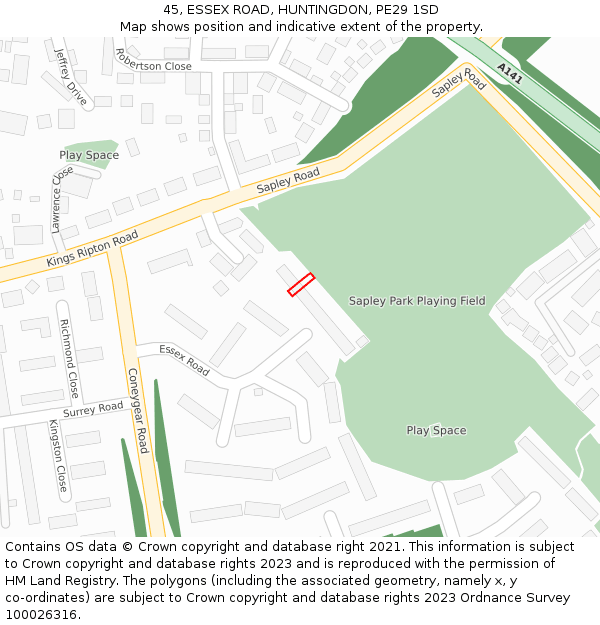 45, ESSEX ROAD, HUNTINGDON, PE29 1SD: Location map and indicative extent of plot