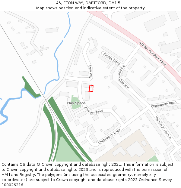 45, ETON WAY, DARTFORD, DA1 5HL: Location map and indicative extent of plot