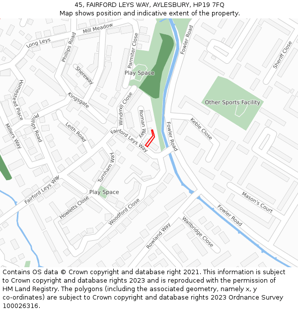 45, FAIRFORD LEYS WAY, AYLESBURY, HP19 7FQ: Location map and indicative extent of plot