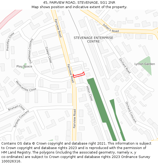 45, FAIRVIEW ROAD, STEVENAGE, SG1 2NR: Location map and indicative extent of plot
