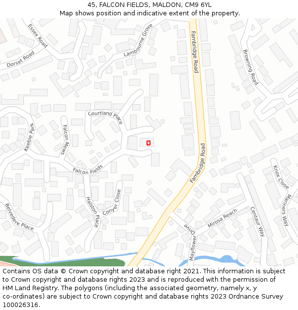 45, FALCON FIELDS, MALDON, CM9 6YL: Location map and indicative extent of plot