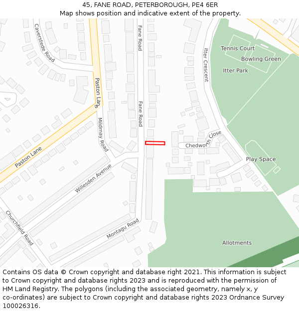 45, FANE ROAD, PETERBOROUGH, PE4 6ER: Location map and indicative extent of plot