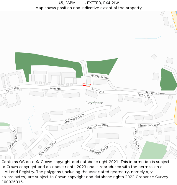 45, FARM HILL, EXETER, EX4 2LW: Location map and indicative extent of plot