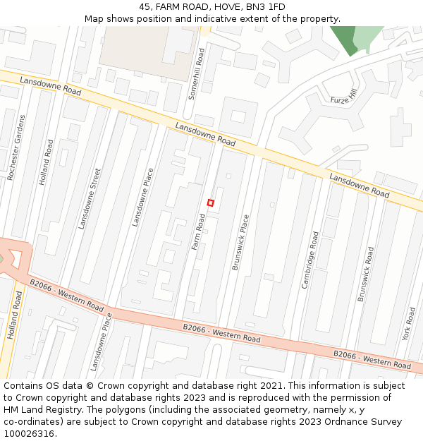 45, FARM ROAD, HOVE, BN3 1FD: Location map and indicative extent of plot