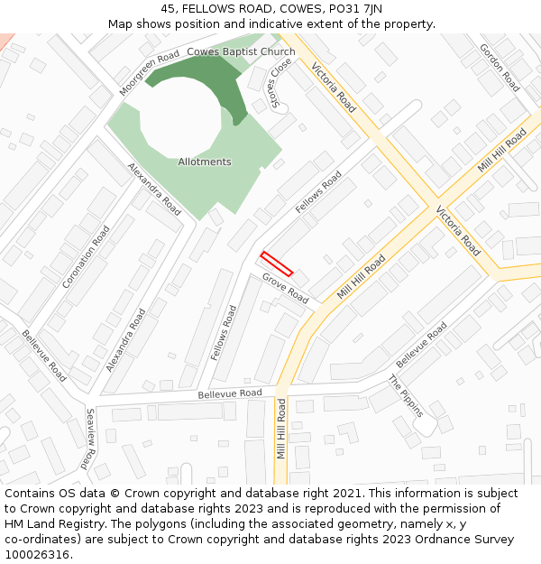 45, FELLOWS ROAD, COWES, PO31 7JN: Location map and indicative extent of plot
