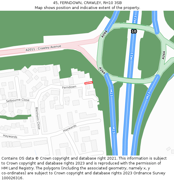 45, FERNDOWN, CRAWLEY, RH10 3SB: Location map and indicative extent of plot