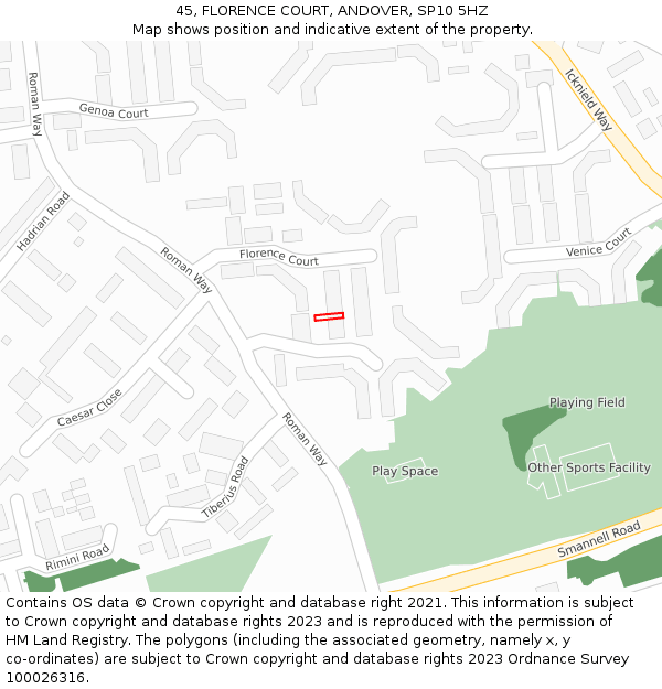 45, FLORENCE COURT, ANDOVER, SP10 5HZ: Location map and indicative extent of plot