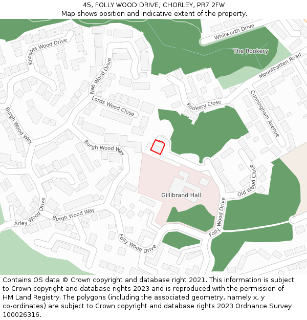 45, FOLLY WOOD DRIVE, CHORLEY, PR7 2FW: Location map and indicative extent of plot