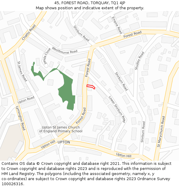 45, FOREST ROAD, TORQUAY, TQ1 4JP: Location map and indicative extent of plot