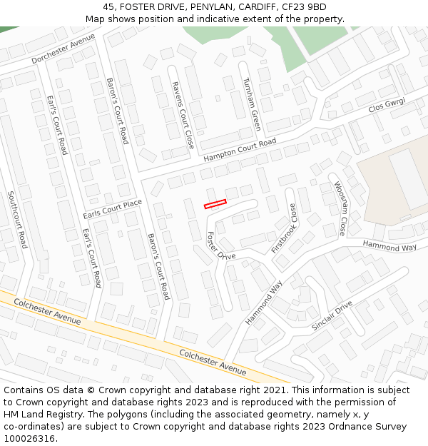 45, FOSTER DRIVE, PENYLAN, CARDIFF, CF23 9BD: Location map and indicative extent of plot