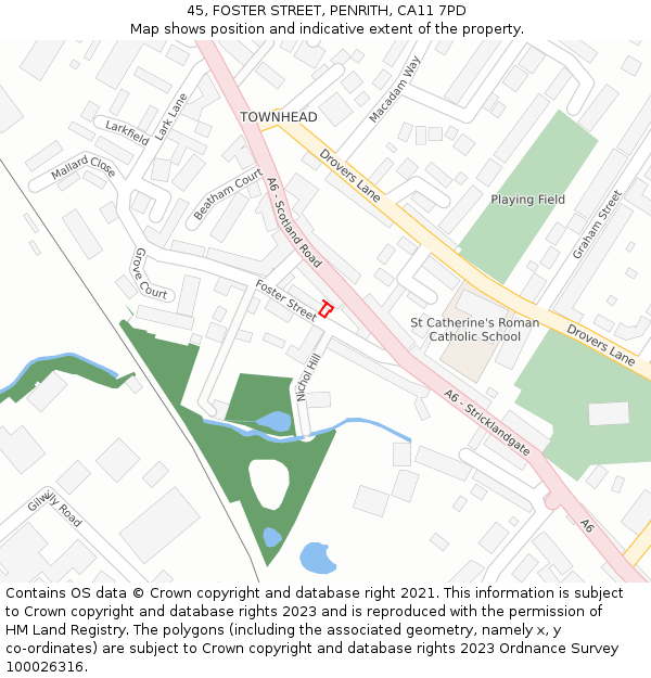 45, FOSTER STREET, PENRITH, CA11 7PD: Location map and indicative extent of plot