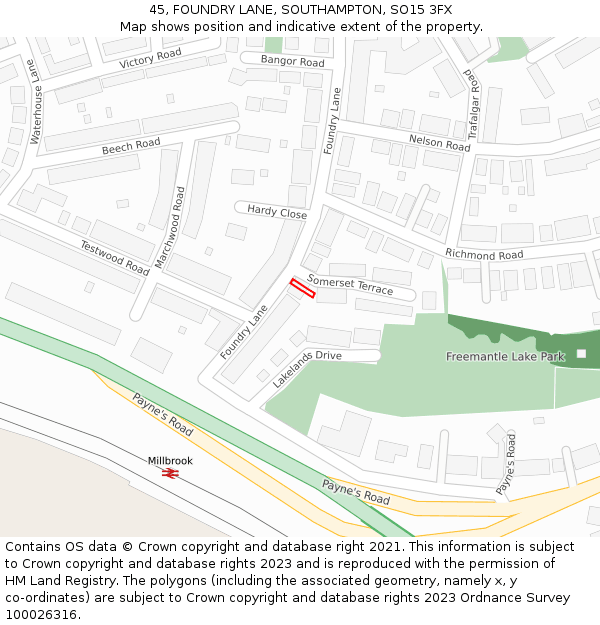 45, FOUNDRY LANE, SOUTHAMPTON, SO15 3FX: Location map and indicative extent of plot