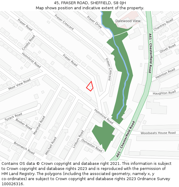45, FRASER ROAD, SHEFFIELD, S8 0JH: Location map and indicative extent of plot