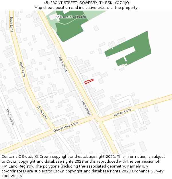 45, FRONT STREET, SOWERBY, THIRSK, YO7 1JQ: Location map and indicative extent of plot