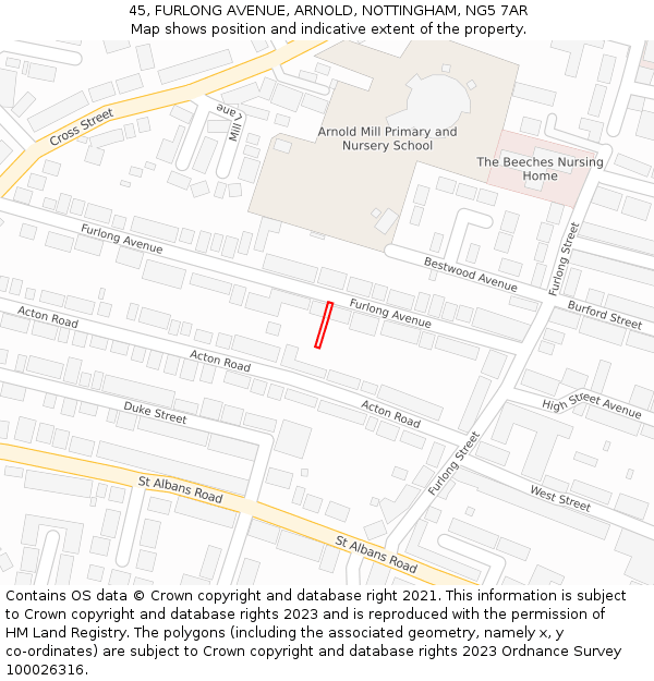 45, FURLONG AVENUE, ARNOLD, NOTTINGHAM, NG5 7AR: Location map and indicative extent of plot