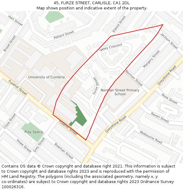 45, FURZE STREET, CARLISLE, CA1 2DL: Location map and indicative extent of plot