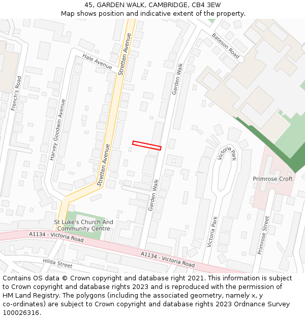 45, GARDEN WALK, CAMBRIDGE, CB4 3EW: Location map and indicative extent of plot