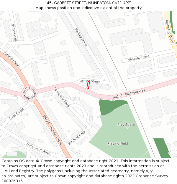 45, GARRETT STREET, NUNEATON, CV11 4PZ: Location map and indicative extent of plot