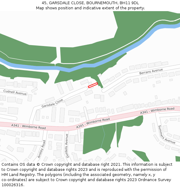 45, GARSDALE CLOSE, BOURNEMOUTH, BH11 9DL: Location map and indicative extent of plot