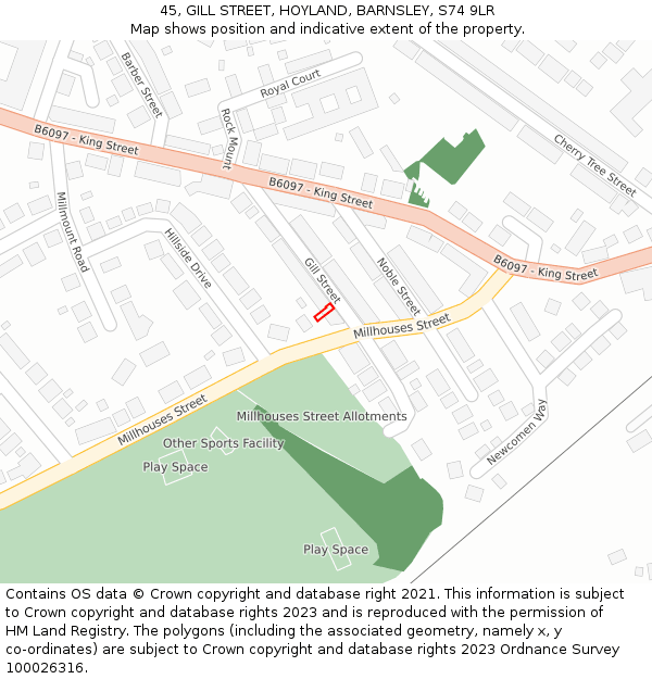 45, GILL STREET, HOYLAND, BARNSLEY, S74 9LR: Location map and indicative extent of plot