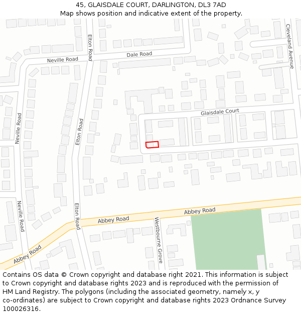 45, GLAISDALE COURT, DARLINGTON, DL3 7AD: Location map and indicative extent of plot