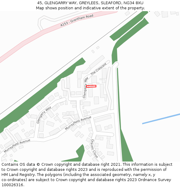 45, GLENGARRY WAY, GREYLEES, SLEAFORD, NG34 8XU: Location map and indicative extent of plot