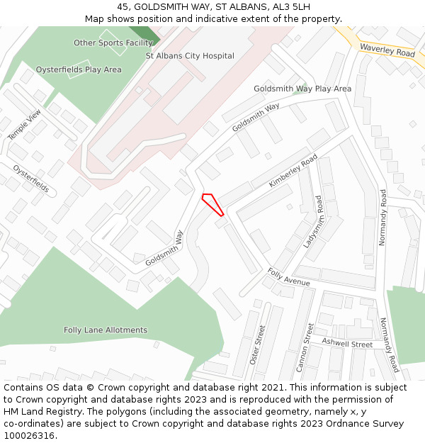 45, GOLDSMITH WAY, ST ALBANS, AL3 5LH: Location map and indicative extent of plot