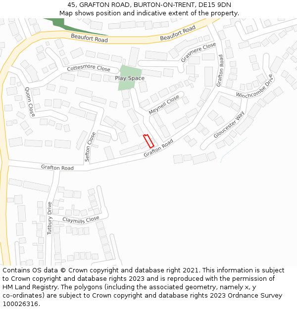 45, GRAFTON ROAD, BURTON-ON-TRENT, DE15 9DN: Location map and indicative extent of plot