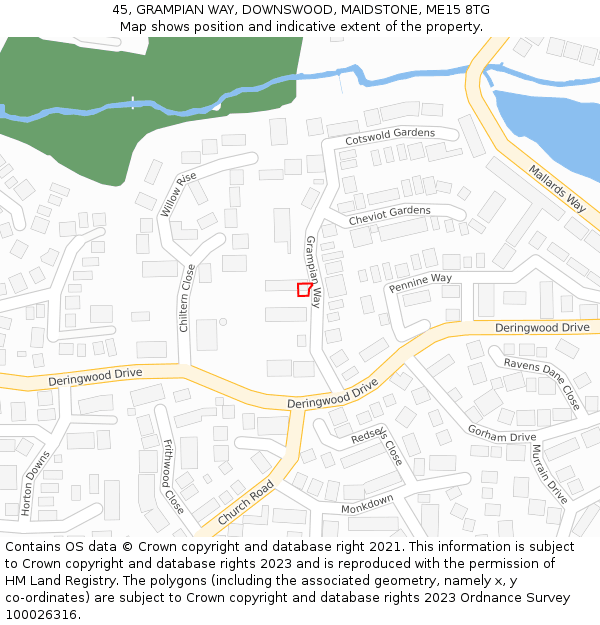 45, GRAMPIAN WAY, DOWNSWOOD, MAIDSTONE, ME15 8TG: Location map and indicative extent of plot