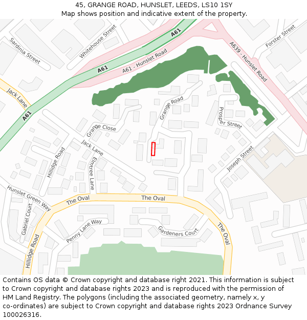 45, GRANGE ROAD, HUNSLET, LEEDS, LS10 1SY: Location map and indicative extent of plot