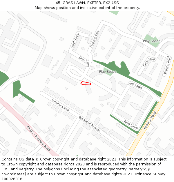 45, GRAS LAWN, EXETER, EX2 4SS: Location map and indicative extent of plot