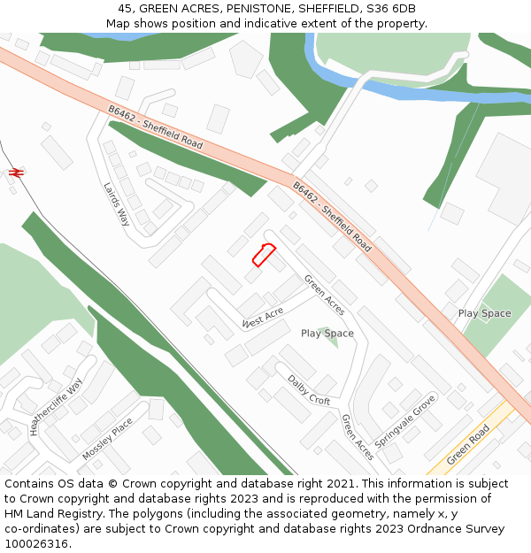 45, GREEN ACRES, PENISTONE, SHEFFIELD, S36 6DB: Location map and indicative extent of plot