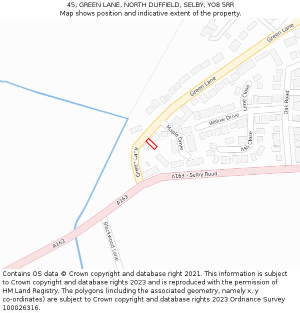 45, GREEN LANE, NORTH DUFFIELD, SELBY, YO8 5RR: Location map and indicative extent of plot