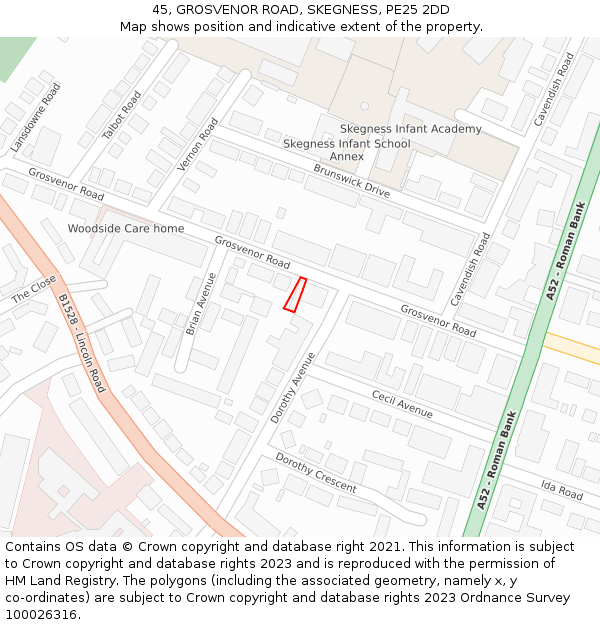 45, GROSVENOR ROAD, SKEGNESS, PE25 2DD: Location map and indicative extent of plot