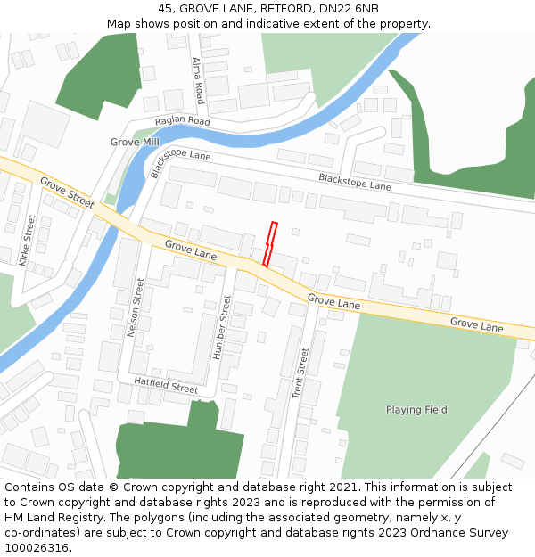 45, GROVE LANE, RETFORD, DN22 6NB: Location map and indicative extent of plot