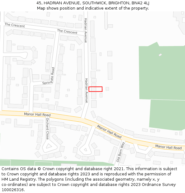 45, HADRIAN AVENUE, SOUTHWICK, BRIGHTON, BN42 4LJ: Location map and indicative extent of plot