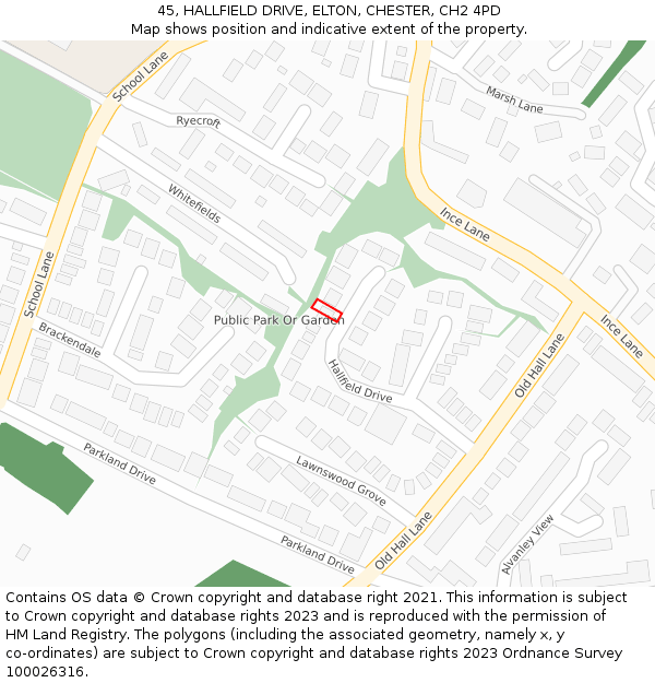 45, HALLFIELD DRIVE, ELTON, CHESTER, CH2 4PD: Location map and indicative extent of plot