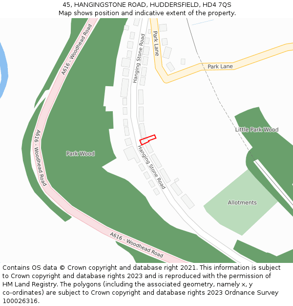 45, HANGINGSTONE ROAD, HUDDERSFIELD, HD4 7QS: Location map and indicative extent of plot