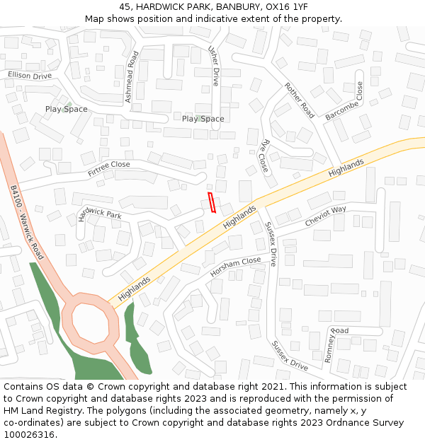45, HARDWICK PARK, BANBURY, OX16 1YF: Location map and indicative extent of plot