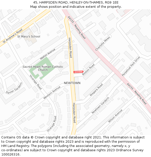 45, HARPSDEN ROAD, HENLEY-ON-THAMES, RG9 1EE: Location map and indicative extent of plot