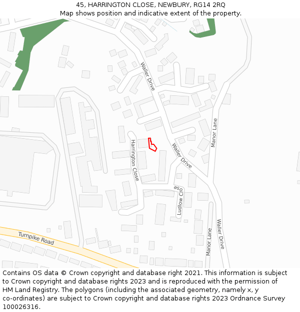 45, HARRINGTON CLOSE, NEWBURY, RG14 2RQ: Location map and indicative extent of plot