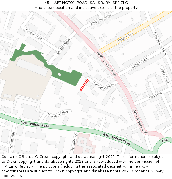 45, HARTINGTON ROAD, SALISBURY, SP2 7LG: Location map and indicative extent of plot