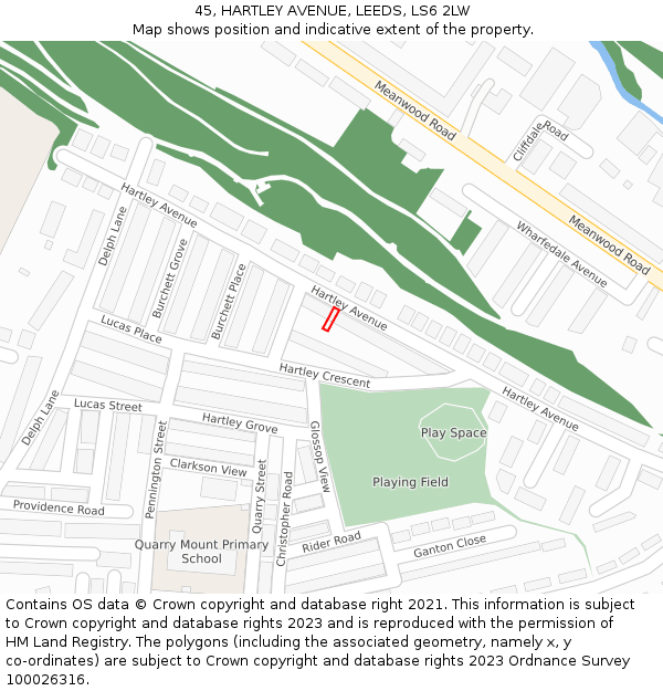 45, HARTLEY AVENUE, LEEDS, LS6 2LW: Location map and indicative extent of plot