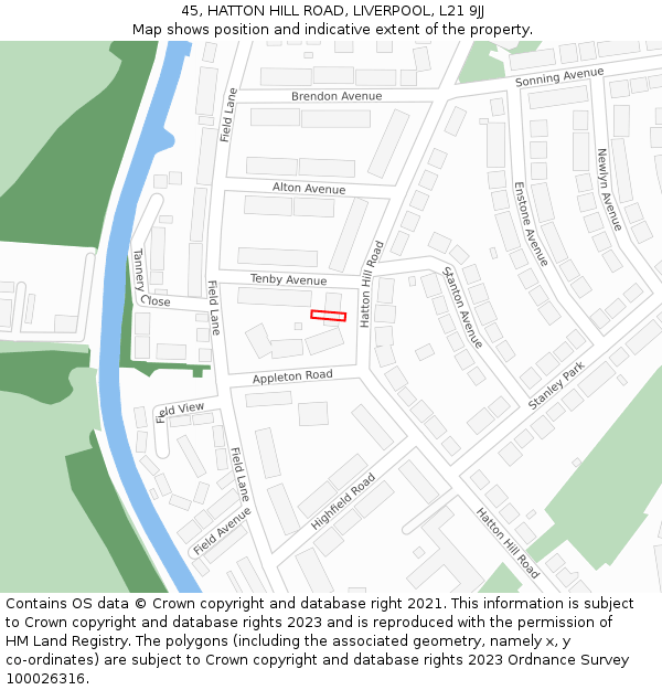 45, HATTON HILL ROAD, LIVERPOOL, L21 9JJ: Location map and indicative extent of plot