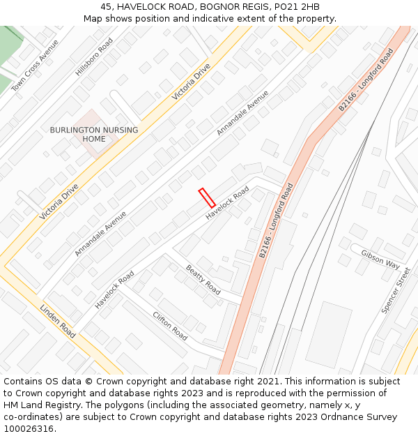 45, HAVELOCK ROAD, BOGNOR REGIS, PO21 2HB: Location map and indicative extent of plot