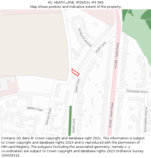 45, HEATH LANE, IPSWICH, IP4 5RS: Location map and indicative extent of plot